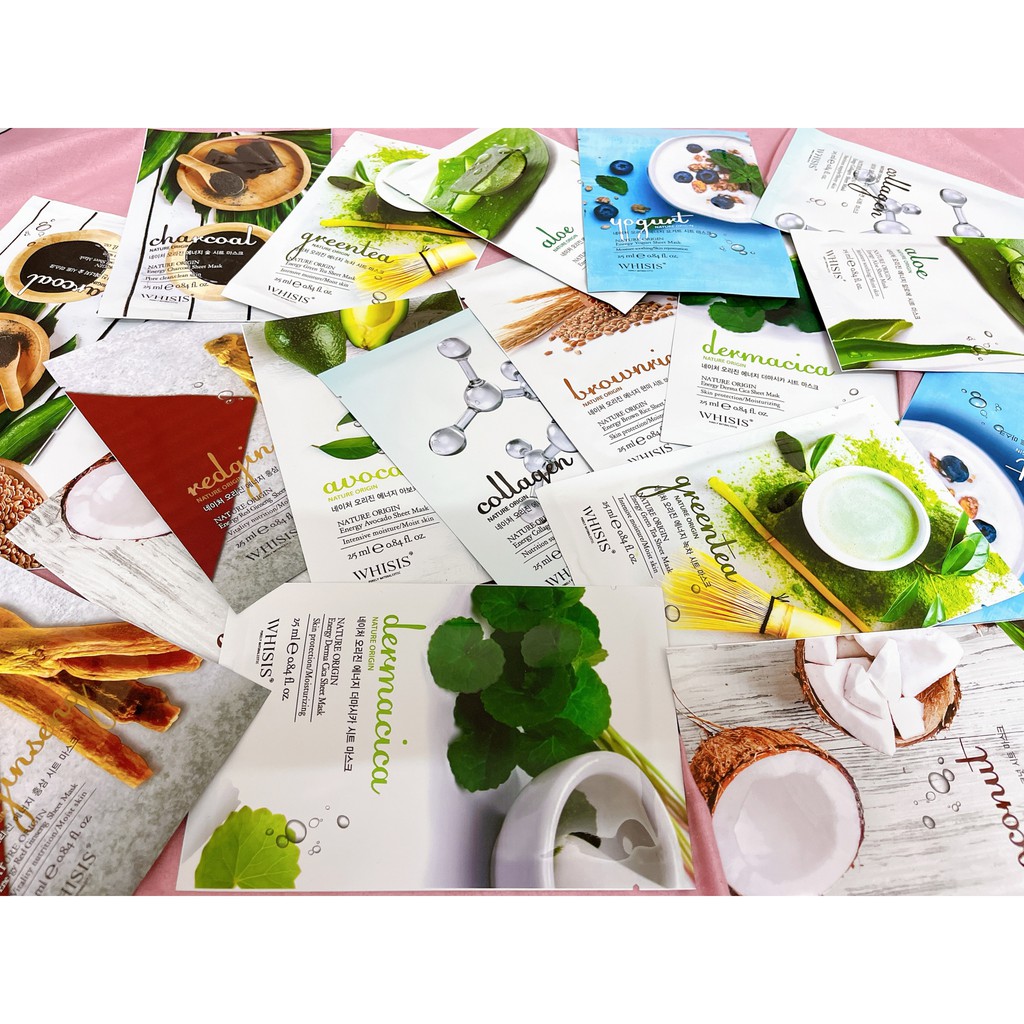 Mặt Nạ Dưỡng Da Rau Má Whisis Nature Origin Energy Derma Cica Sheet Mask Dưỡng Da Trắng Sáng, Tái Tạo Da 25ml