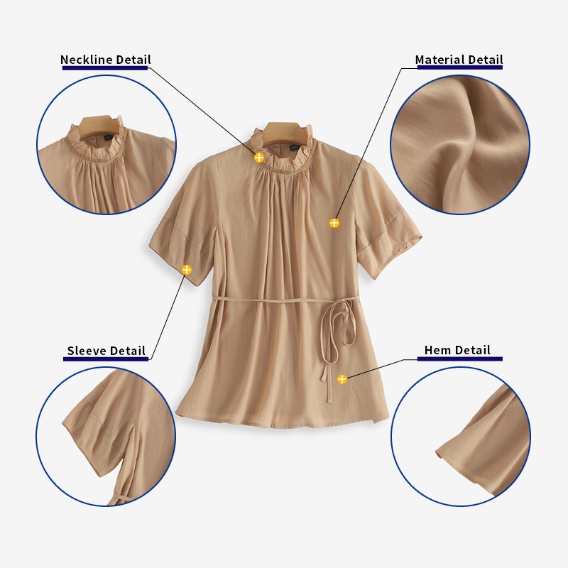 Áo kiểu Zanzea tay phồng ngắn cổ đứng phối bèo và dây thắt nút thời trang thanh lịch cho nữ