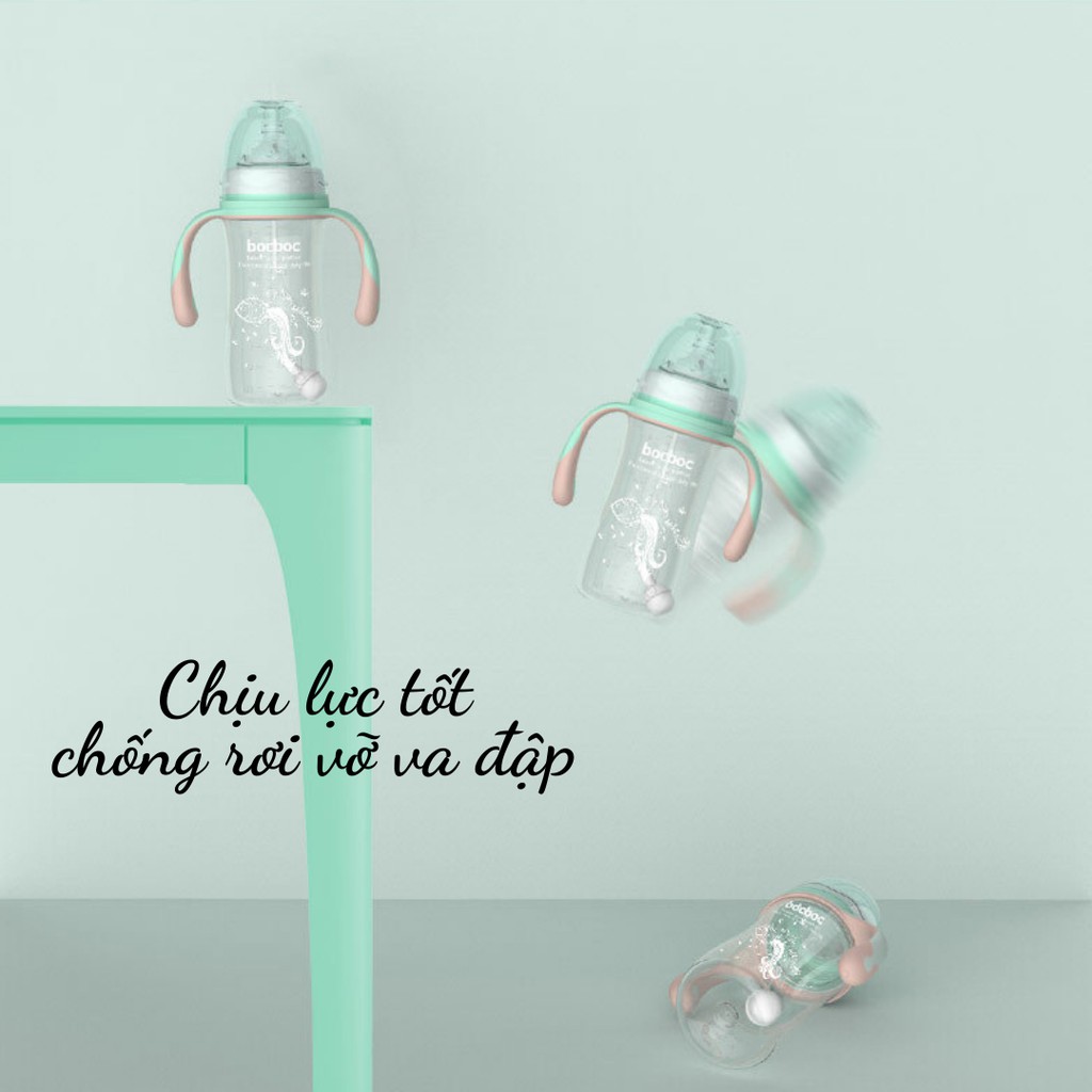 Tặng thêm 1 n.úm-Bình sữa, Bình nước bocboc 3 trong 1 có tay cầm cho bé-dung tích 240ml-300ml