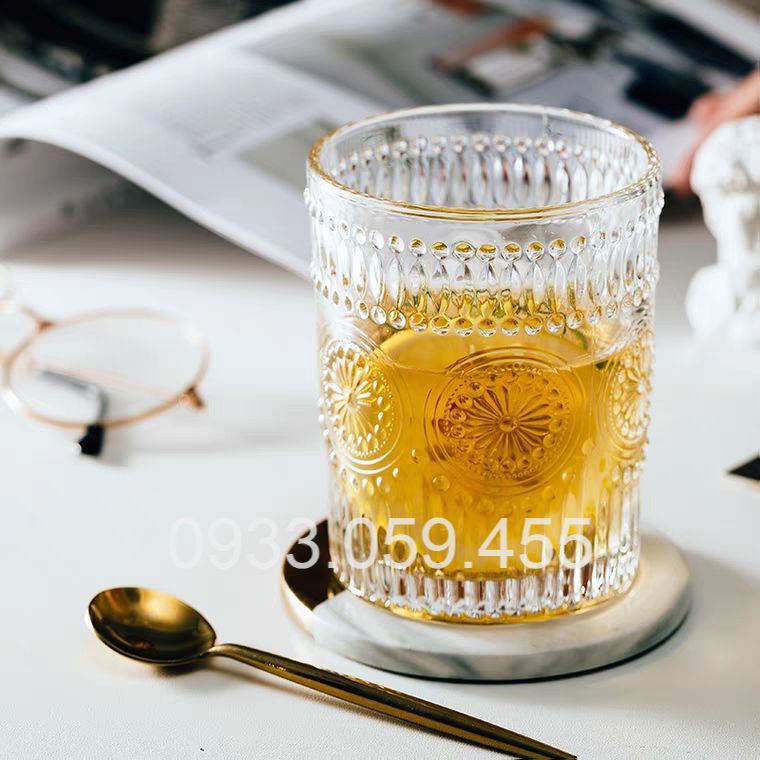 Ly thủy tinh uống rượu Tây pha lê viền nhũ vàng cao cấp, cốc uống rượu whisky Retro wine glass