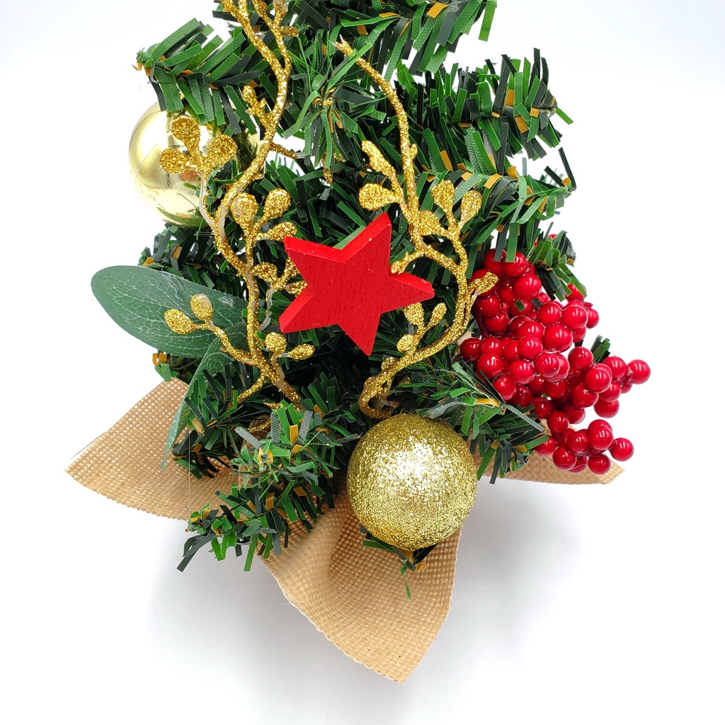 Cây Thông Nhí Để Bàn TMN04 Trang Trí Giáng Sinh Nơ Chấm Bi 20cm