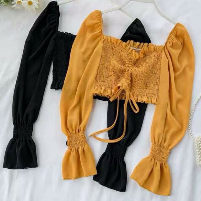 Áo rút dây giữa tay phồng xinh xắn ( Kèm hình thật trải sàn)