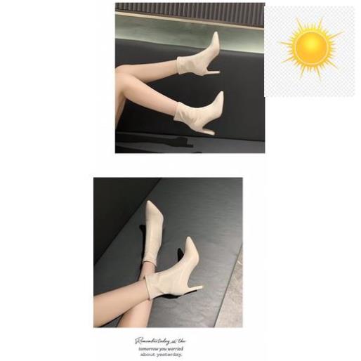 🚴🏇 Boots cổ ngắn mũi nhọn gót dẹt cao 8cm da mềm ôm chân 🚴🏇