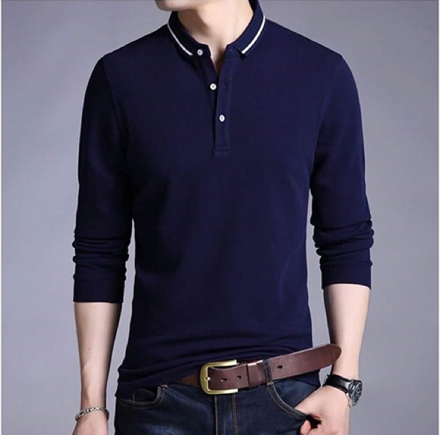 Áo thun nam tay dài cổ viền sọc cao cấp size M L XL | BigBuy360 - bigbuy360.vn