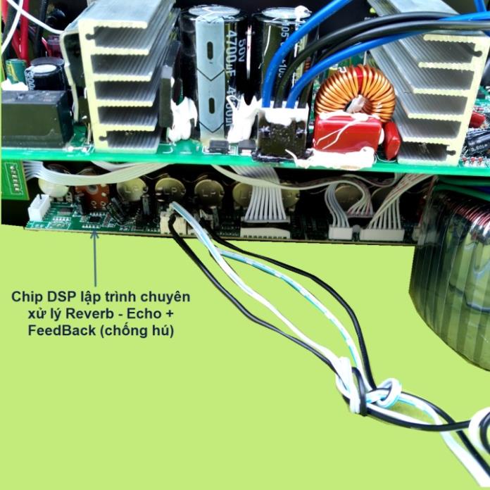 Mạch loa kéo 3 tấc đôi DSP Reverb Echo có chống hú - Equalizer 5 Band 2 kênh độc lập kèm Mic UHF chống hú vàng