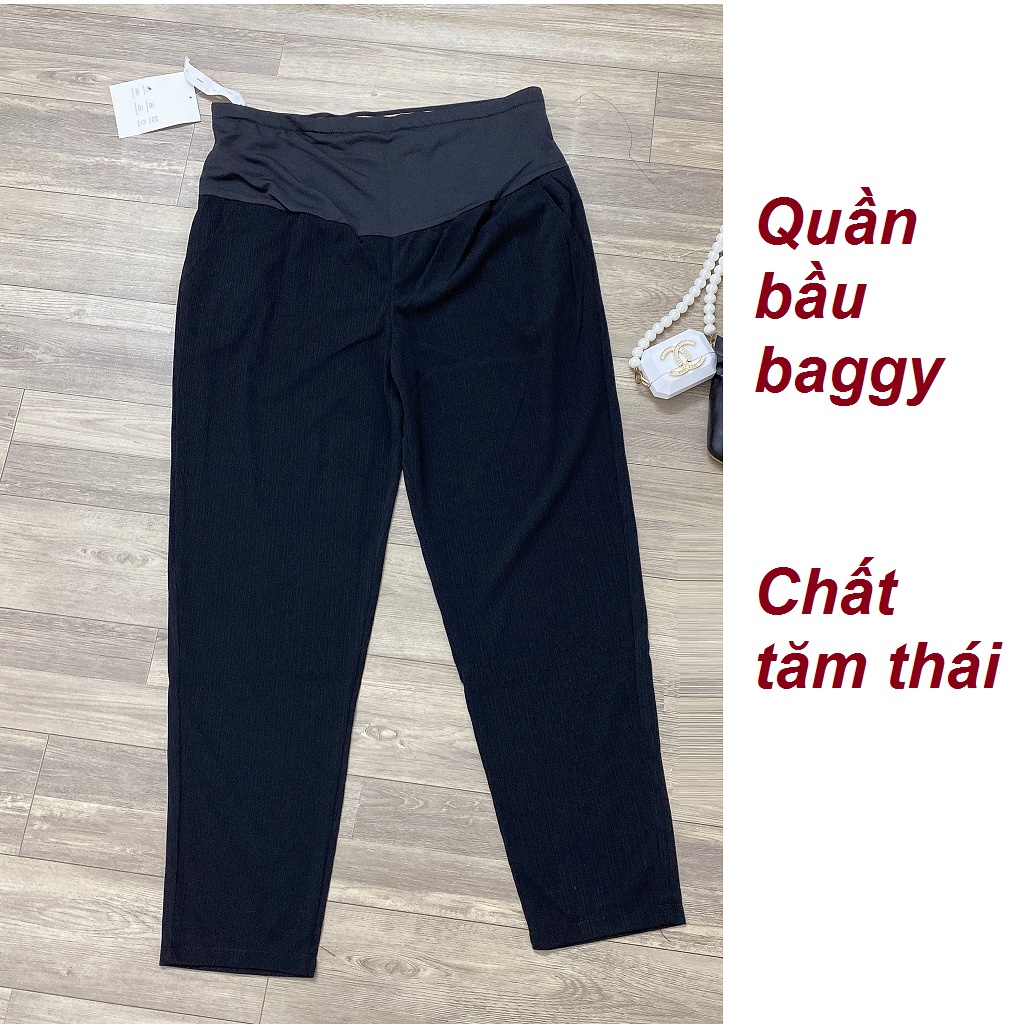 Quần bầu công sở, dáng baggy, chất tăm Thái loại đẹp, lịch sự và thời trang ( có đầy đủ chun điều chỉnh và đáp bụng bầu)