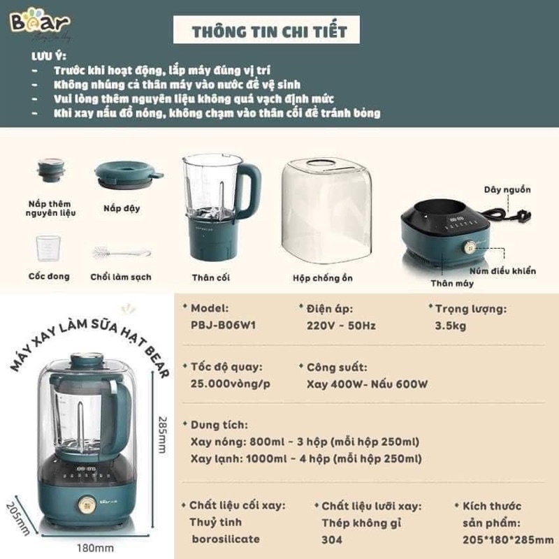 Máy làm sữa hạt Bear dung tích 1L mẫu mới 2022