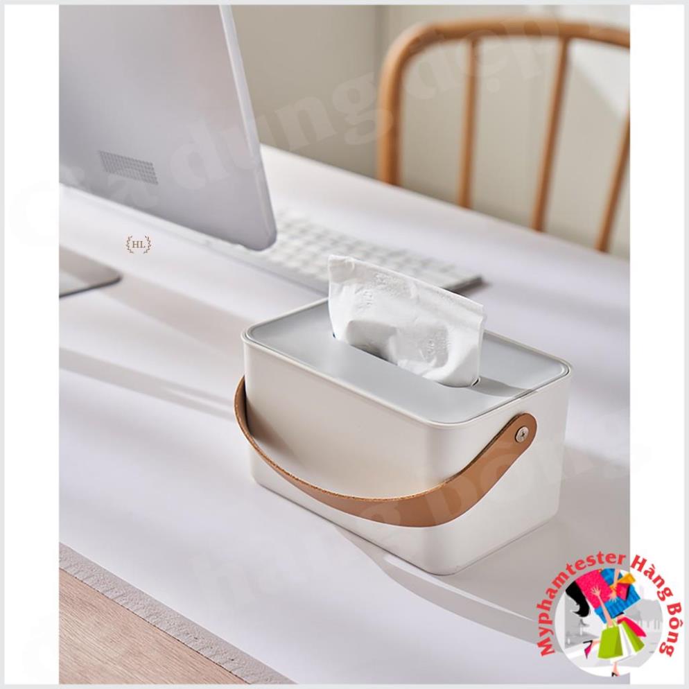 Hộp đựng giấy Decor | Hộp nhựa Trắng ABS Quai Da Tròn - Chữ Nhật 2022