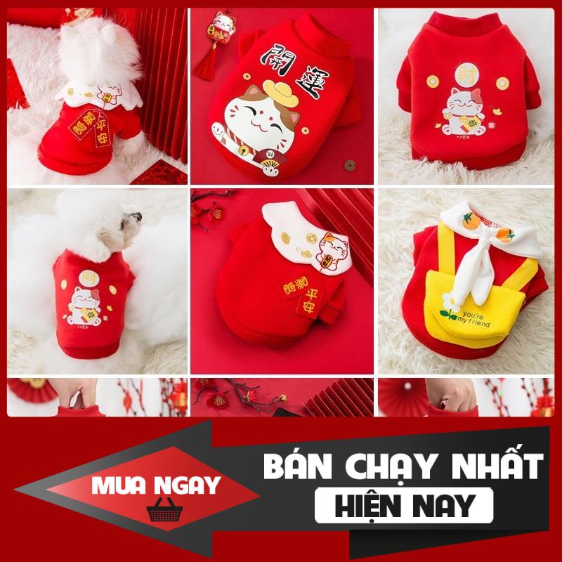 Áo Tết Cho Chó Mèo, Áo Cho Chó Mùa Thu Đông, Chất Liệu Nhung Ấm Áp, Họa Tiết Đáng Yêu