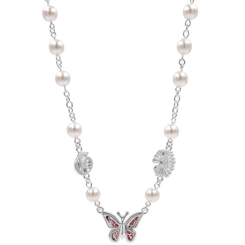 Dây chuyền ngọc trai 19A1222 mặt hình bướm màu hồng phong cách hip hop hàn quốc