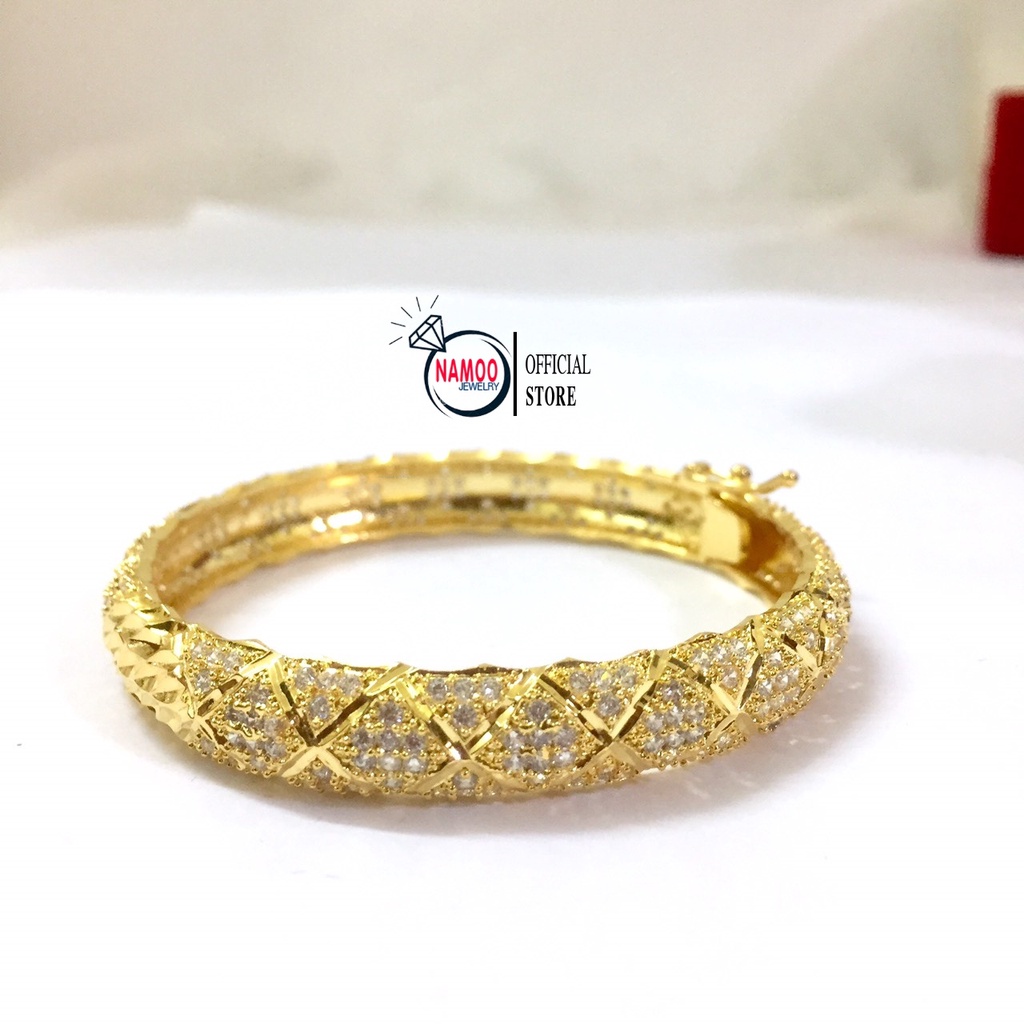 Lắc Tay Dạng Kiềng Cứng Đính Đá Toàn Bộ L671 Có Khóa Mở ra Vào Rất Chắc Chắn Namoo Jewelry