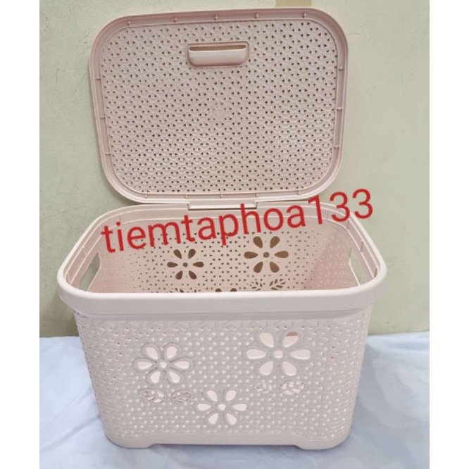 Thùng nhựa hoa có nắp đựng quần áo đồ chơi giỏ sọt nắp pastel
