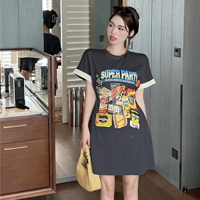 Đầm Thun Ngắn Tay Form Rộng Thời Trang Mùa Hè Hàn Quốc Cho Nữ
