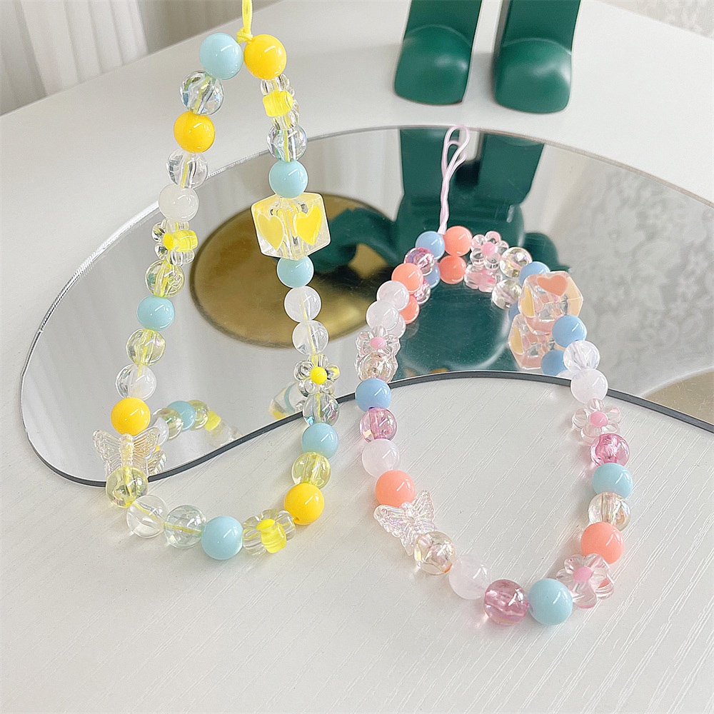 1 Dây Đeo Điện Thoại Acrylic Trong Suốt Đính Hạt Chống Thất Lạc Hình Hoa