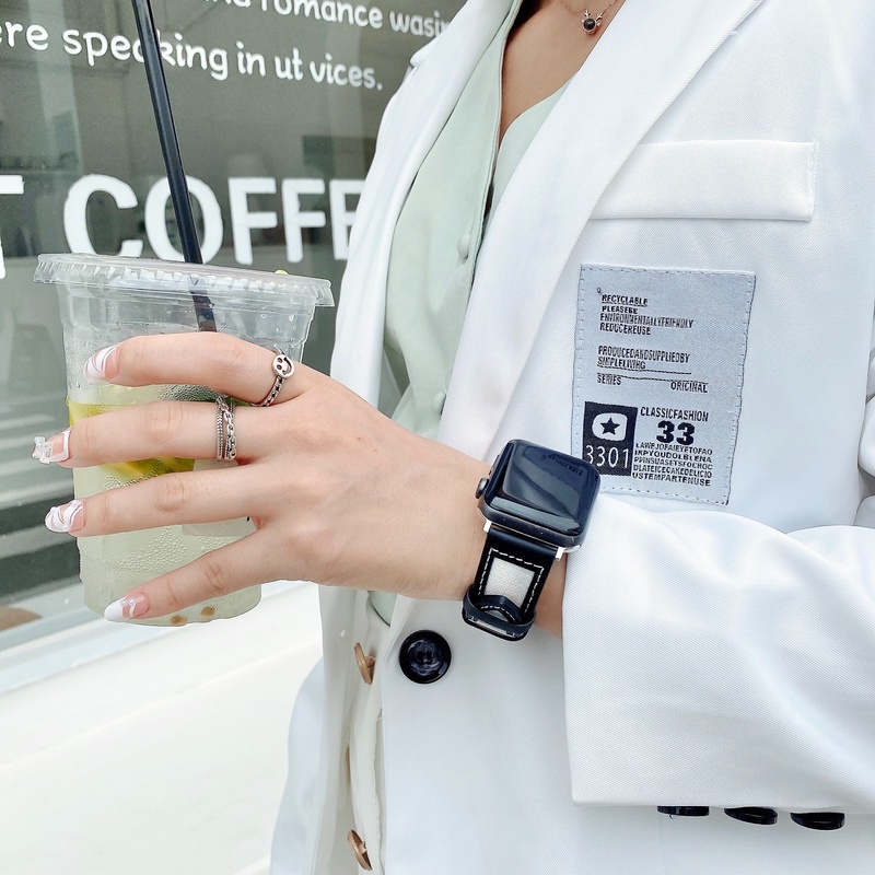Dây đeo da thanh lịch thích hợp cho đồng hồ thông minh Apple Watch Series 7 6 SE 5 4 3 40mm 44mm 38mm 42mm 41mm