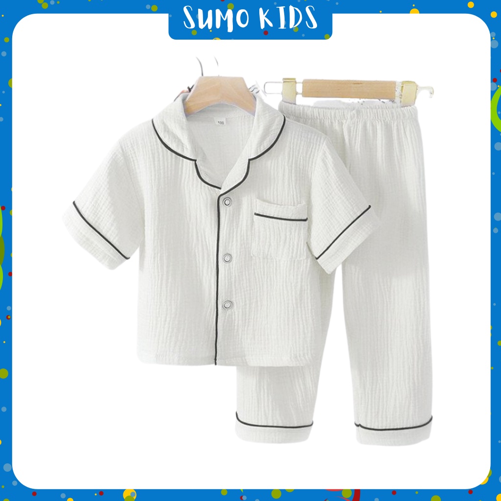 Bộ Pijama Đũi Cộc Hàng Cao Cấp Cực Xinh Cho Bé SUMO KIDS, Bộ Đồ Ngủ Hè Chất Cho Bé Trai Bé Gái Từ 6-28kg