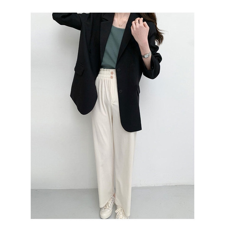 [free gift] Áo Khoác Blazer Màu Đen Thời Trang Xuân Thu Phong Cách Hàn Quốc Cho Nữ