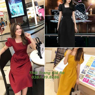 ĐẦM CỔ VUÔNG TAY PHỒNG