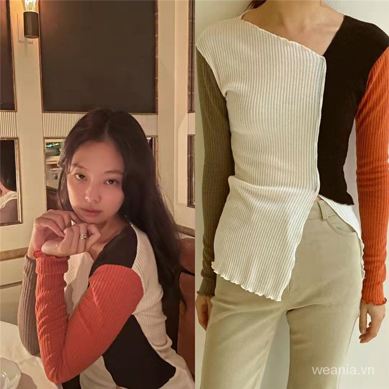 Áo kiểu tay dài thiết kế xẻ tà màu sắc độc đáo thời trang dành cho nữ