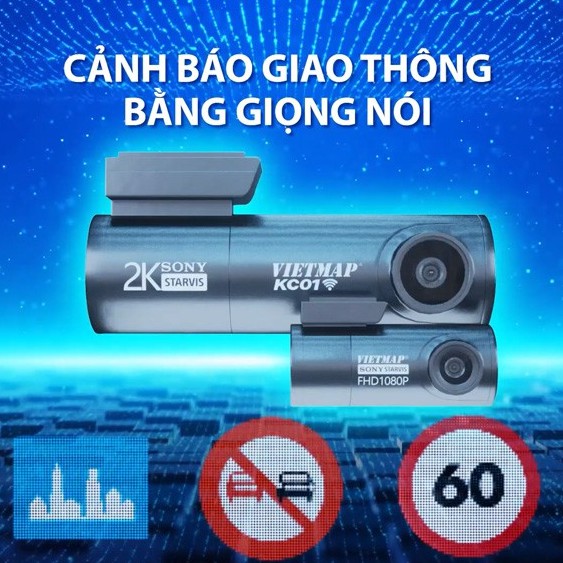 VIETMAP KC01 v.2 Camera hành trình Cảnh Báo Giao Thông ver 2.0 Cảm biến 2K Sony Starvis - Hàng chính hãng