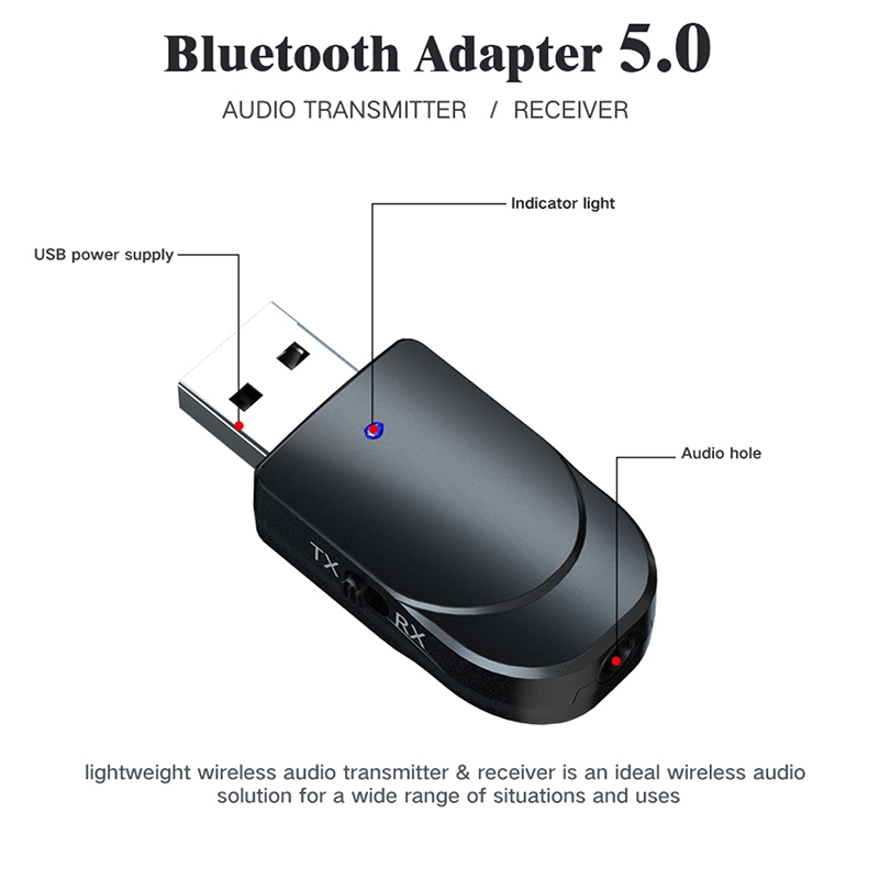 USB thu phát tín hiệu âm thanh 2 trong 1 không dây kết nối bluetooth 5.0 mini jack 3.5mm dành cho TV/đầu PC xe hơi