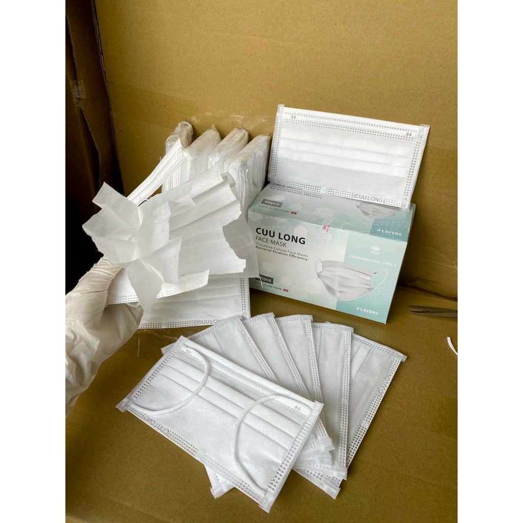 Khẩu trang y tế 4 lớp hộp 50 cái kháng khuẩn, hàng chính hãng CỬU LONG, dày dặn | BigBuy360 - bigbuy360.vn