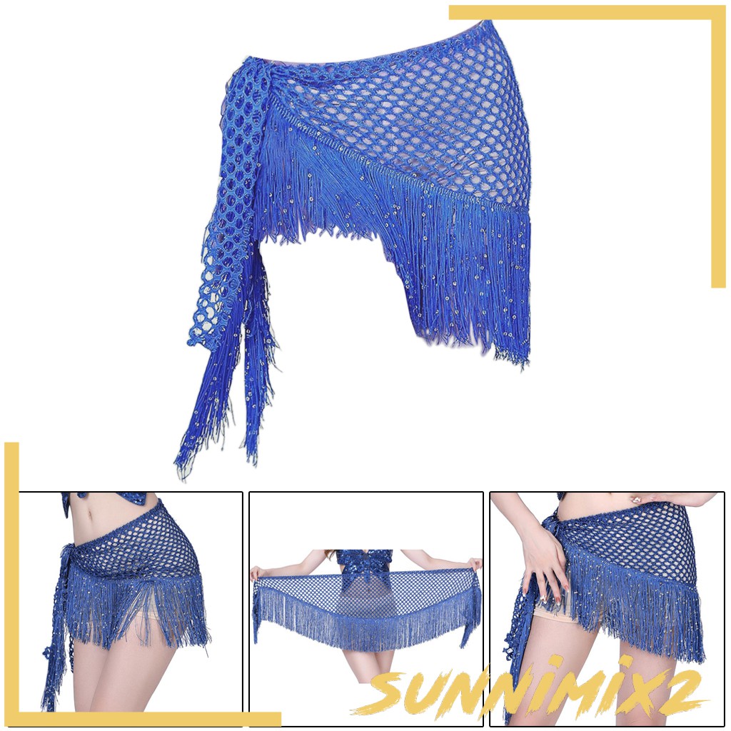 Set 2 Khăn Choàng Tua Rua Đính Kim Sa Lấp Lánh Dùng Múa Bụng Dành Cho Nữ