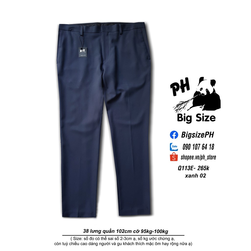 [Nowship/Grab] - [#Bigsize 95kg-135Kg]- Quần Tây xanh công sở ống suông size 38 42- Q113E