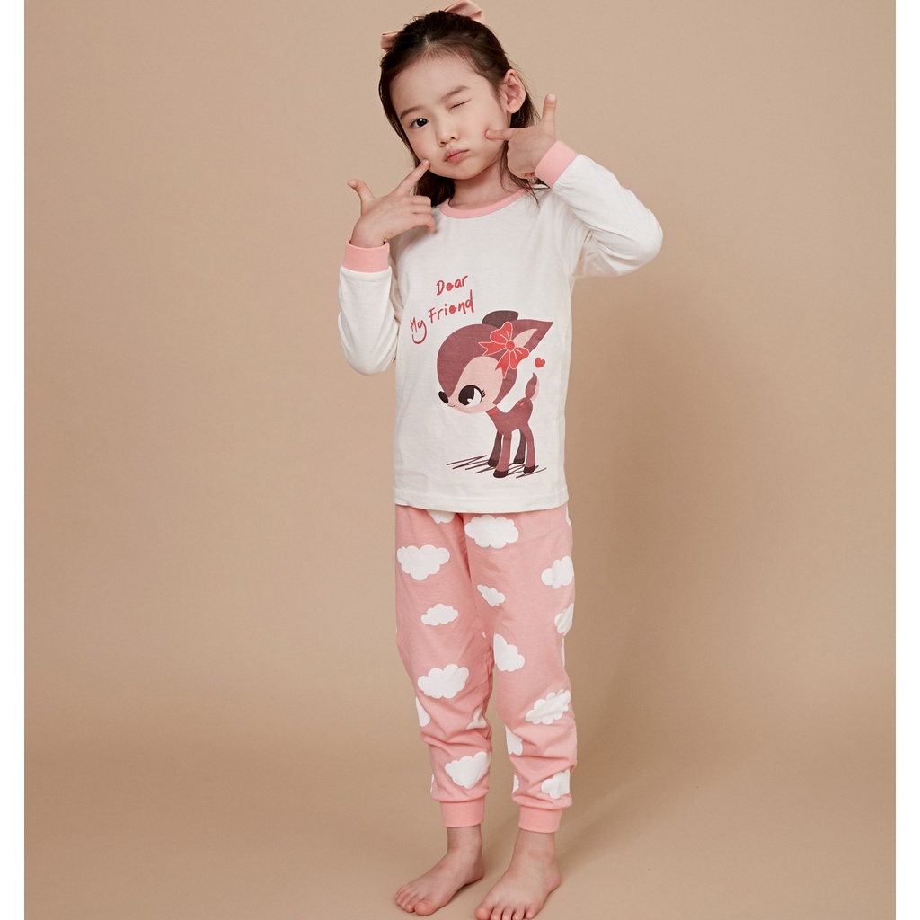 Bộ pijama dài tay bé gái Petit Dear 100% Cotton – Olomimi Hàn Quốc