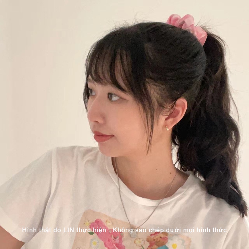 Scrunchies Cột Tóc Băng Đô Vải Caro LIN Phong Cách Hàn Quốc