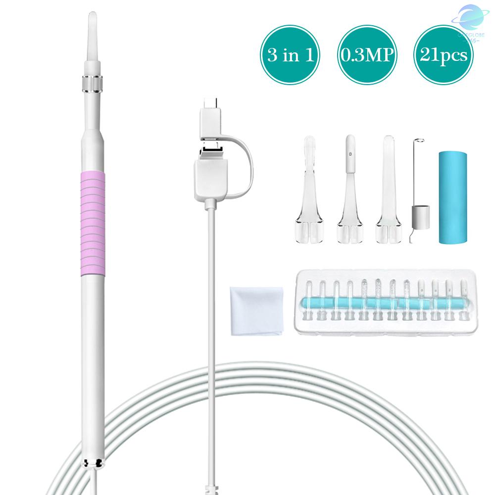 O&G 3-in-1 USB Ear Cleaning Earpick Endoscope LED Light Multifunctional Borescope Inspection Camera 0.3MP Visual Ear Spoon Health Care Cleaning...