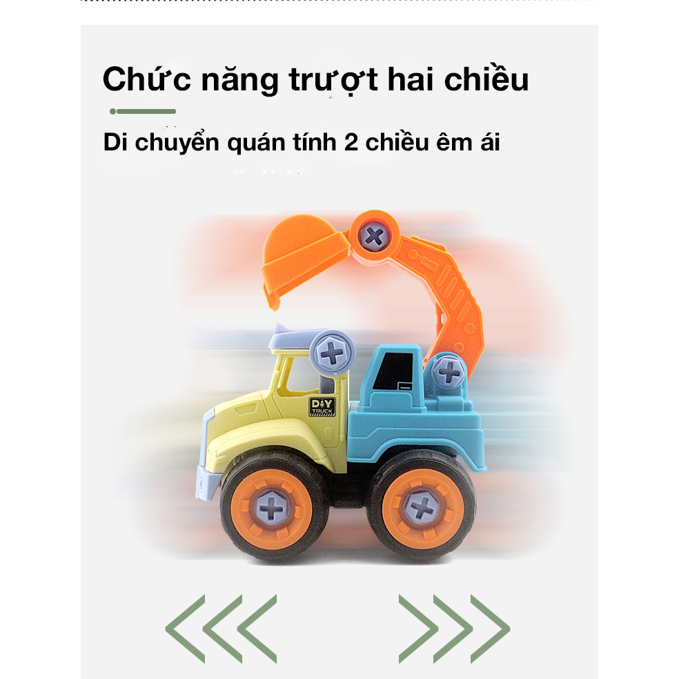 Bộ đồ chơi trẻ em xe kỹ thuật công trình KAVY gồm 4 xe cho bé tự lắp ráp nâng cao khả năng thực hành của trẻ