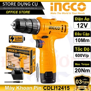 12v máy khoan dùng pin 10mm lithum ingco cdli12415 | kèm 1 pin 1.5ah và 1 sạc và 1 mũi khoan cr-v 65mm