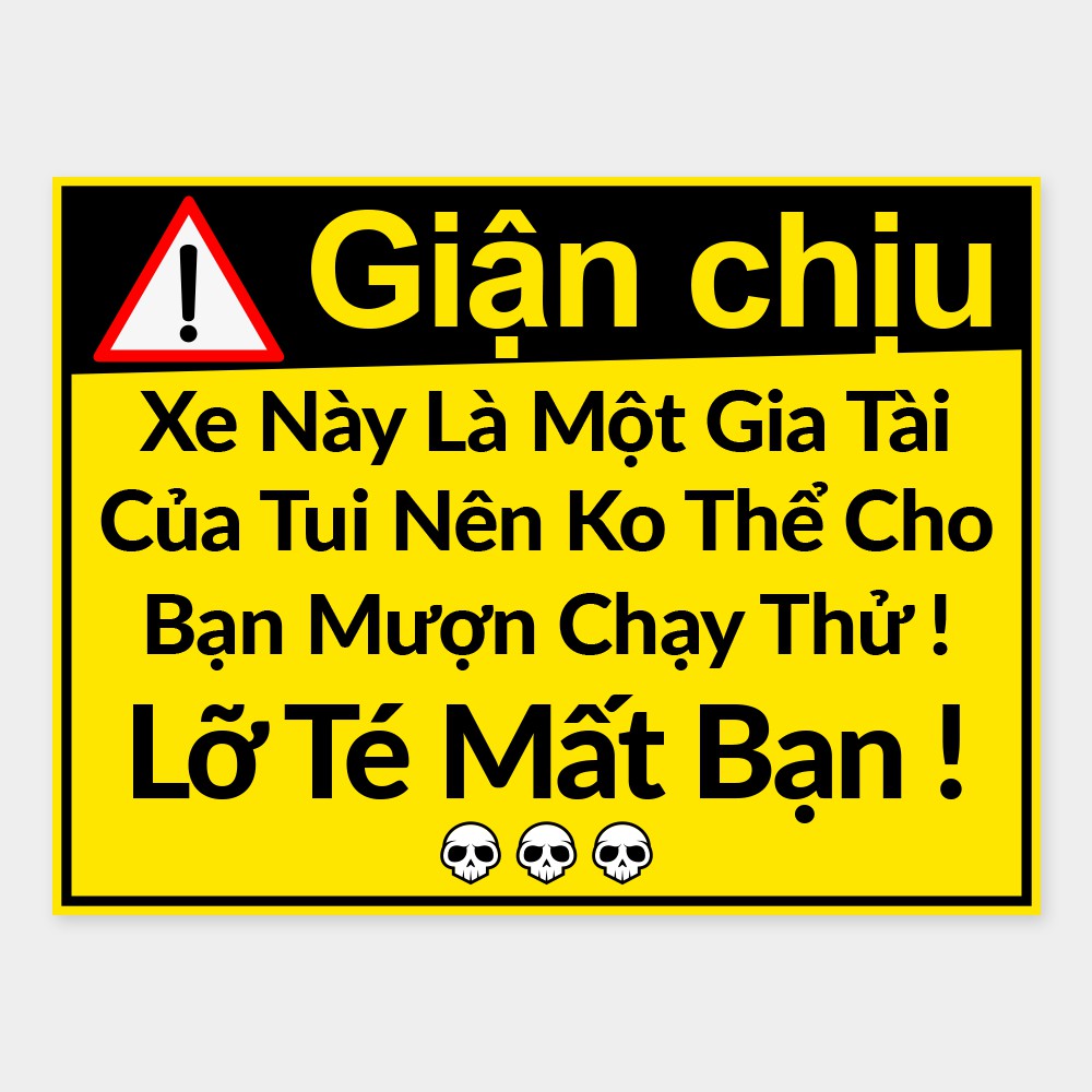 Bộ 2 Tem Cảnh Báo Hài Hước Dán Xe Máy - Kích Thước 6 x 4.5cm