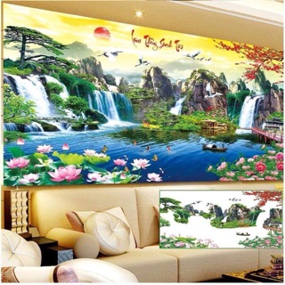Tranh đính đá lưu thủy sinh tài I 160x85cm I LV028