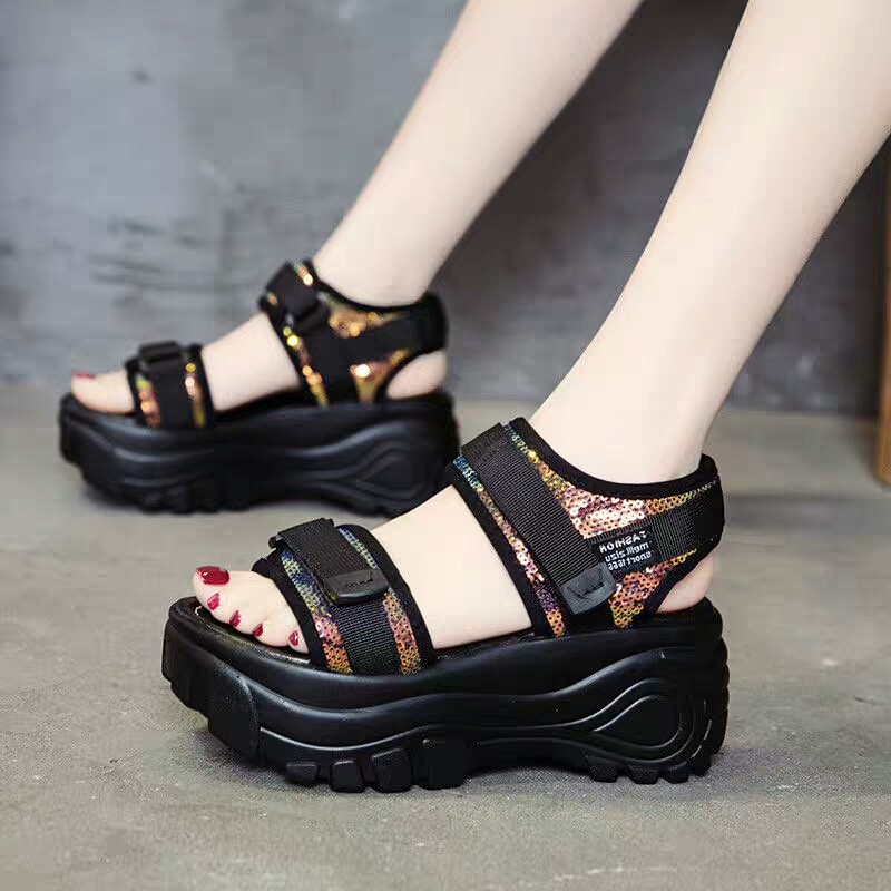 Sandal nữ ĐỘC_Store+VIDEOđế độn siêu cao 2 quai phối viền LẤP LÁNH