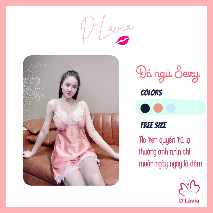 Đồ ngủ sexy 2 dây lụa satin cao cấp mềm mịn phối ren ngực quyến rũ, gợi cảm AN62 - D'Lavia