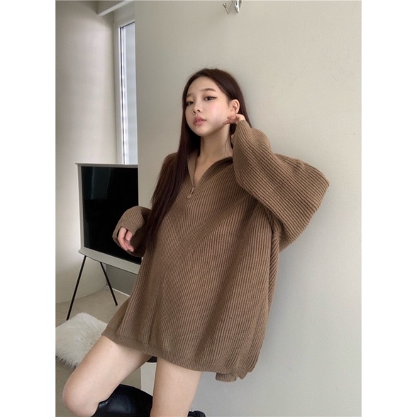 ÁO LEN OVERSIZE CỔ POLO KÉO KHOÁ