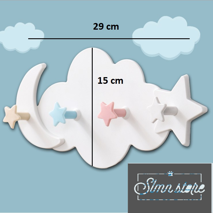 Móc treo dán tường hình đám mây dễ thương, móc treo tủ quần áo, nhà bếp, có 4 móc chịu lực.