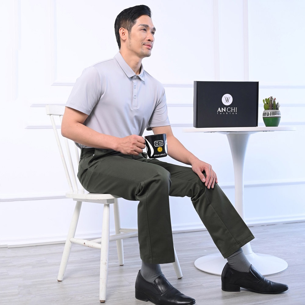 Quần Kaki Nam Trung Niên ANCHI Màu Xanh Rêu Ống Suông Dày Dặn Cao Cấp