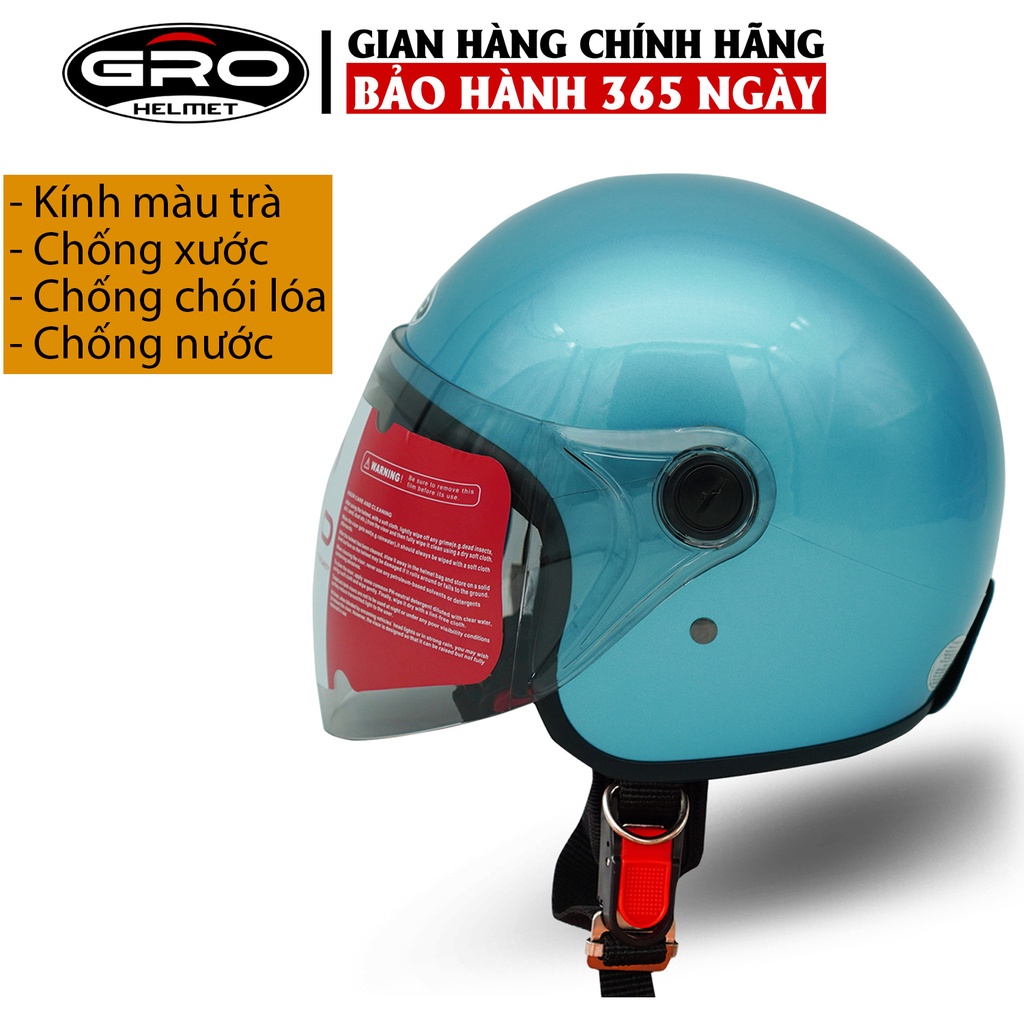 Mũ Bảo Hiểm 3/4 đầu GRO Helmet T818 có kính dài che cả mặt, kiểu dáng thời trang cho nữ, khóa kim loại - Xanh Vespa