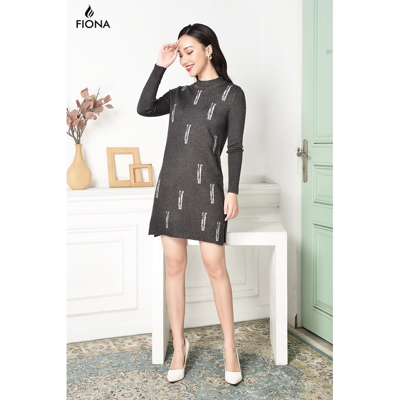 Đầm len dáng suông FIONA, váy đầm len dài tay, cổ cao, dệt họa tiết D859078 | BigBuy360 - bigbuy360.vn