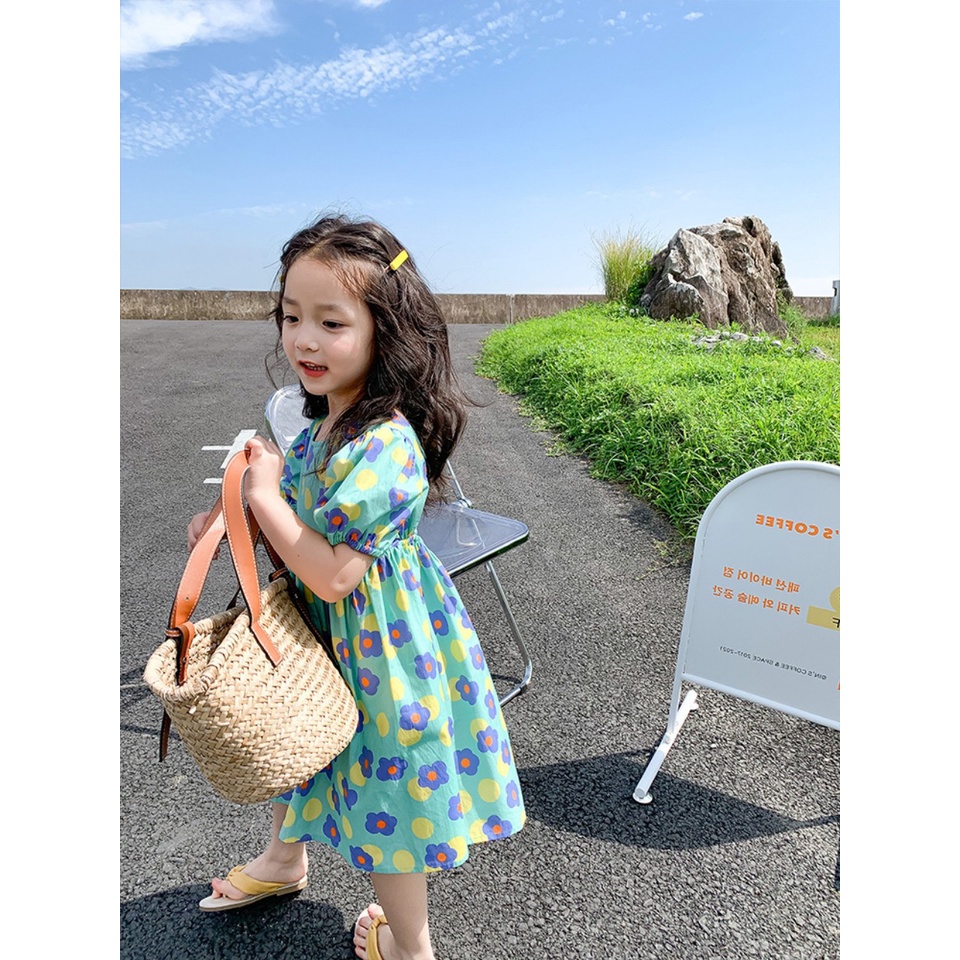 (13-24kg)Áo đầm hoa Quảng Châu cao cấp style khoét lưng cho bé gái(ảnh thật)