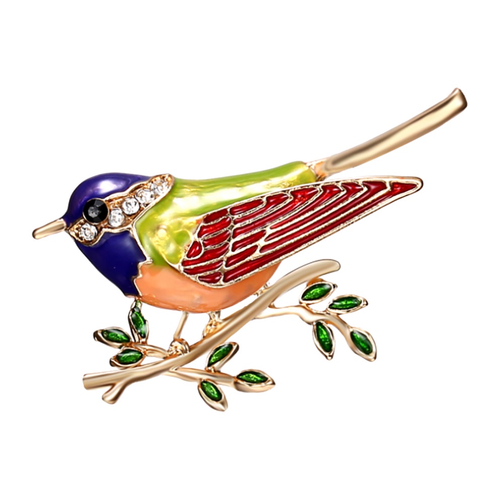 YOML✔Fashion Bird Branch Rhinestone Inlaid Brooch Pin Women Denim Jacket Collar Badge