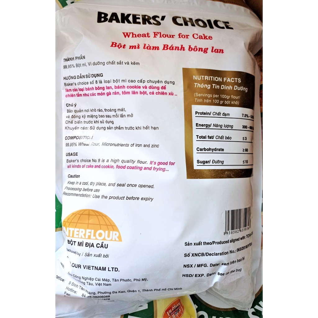 Bột Bakers Choice số 8 ( Bột mì chuyên làm bánh Bông lan) wheat flour cao cấp