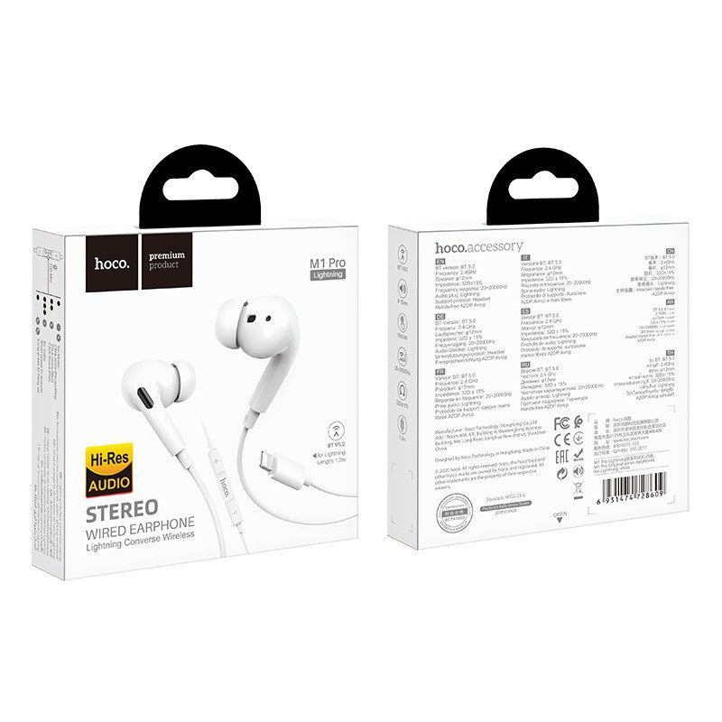 Tai nghe nhét tai có dây Hoco M1 Pro chân Lightning tích hợp mic thoại dài 1.2M cho iPhone/iPad