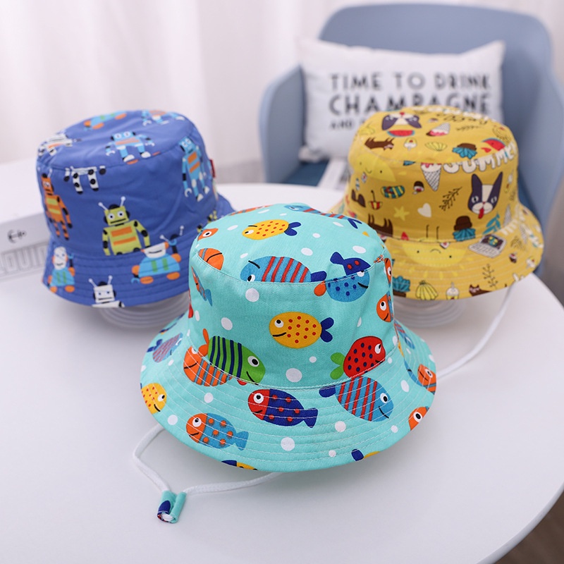 Nón Bucket Chất Cotton Hoạ Tiết Hoạt Hình Đáng Yêu Cho Bé 1-3 Tuổi
