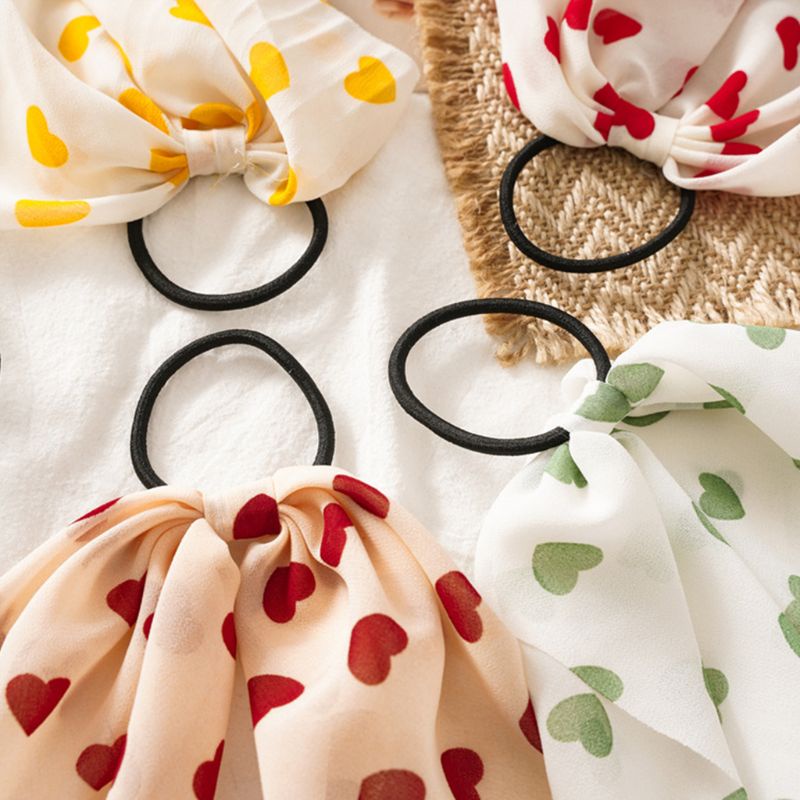 Dây Buộc Tóc Cao Su Ruy Băng Dài Co Giãn In Họa Tiết Trái Tim Dễ Thương Cho Nữ