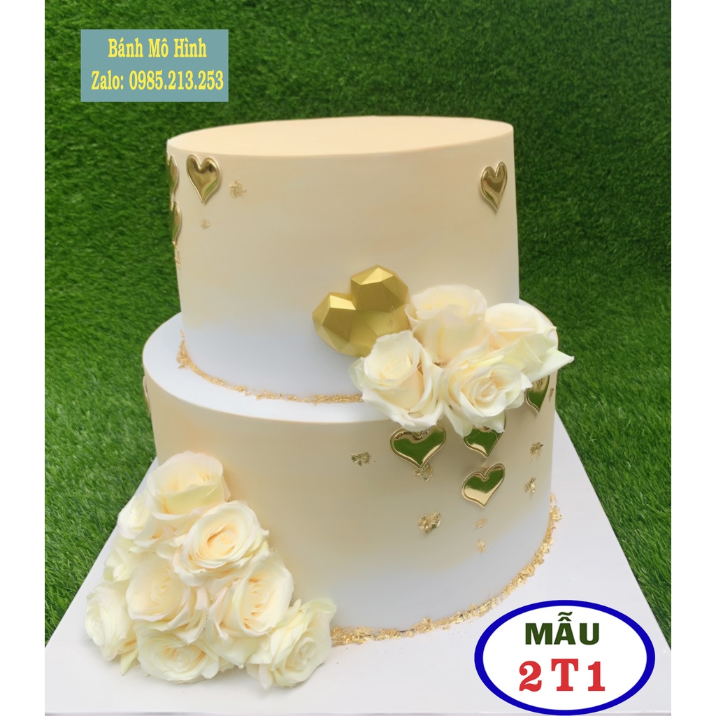 Bánh cưới 2 tầng giả, bánh kem mô hình, bánh cưới mô hình, 2 tầng , đặt bánh thật lên trên