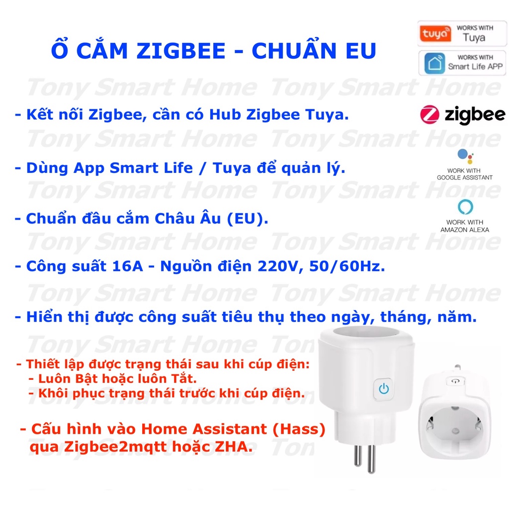 Ổ cắm thông minh Zigbee, Hệ sinh thái Tuya / Smart Life / Home Assistant -